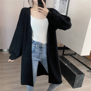 Vendita calda inverno spessa signore <span class=keywords><strong>Basic</strong></span> Midi maglioni aperti Casual logo personalizzato ampio <span class=keywords><strong>cardigan</strong></span> in maglia Cashmere in lana morbida per le donne - Product Image 4