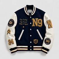 Blouson universitaire personnalisé OEM pour homme grande taille en laine et cuir, col montant, broderie chenille, streetwear d'équipe, vente en gros, marque privée