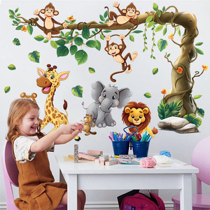 Amovible Enfants Enfants <span class=keywords><strong>Jungle</strong></span> Animal <span class=keywords><strong>Arbre</strong></span> Cartoon Stickers Muraux pour Chambre - Product Image 1