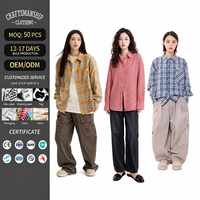 Camisa a cuadros de mujer con botones, de manga larga, holgada, estilo casual, con hombros caídos, multicolor, para dropshipping