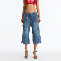 Pantalon cargo en jean délavé taille basse coupe droite pour femme, style vintage Y2K, déchiré, décontracté, longueur intégrale, idéal pour l'été