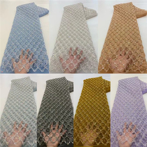 幅145 cmポリエステルメタリックパール刺繍メッシュ生地ビーズスパンコールチュールフレンチレース生地ドレス女性スカート - Product Image 4