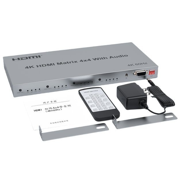 4K60HZ HDMI Matrix 4X4 with Audio 4X4 Switch Metal HDMI Switch RS232 Audio & Video Accessories EDID Support