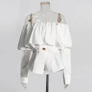Solid Elegant Patchwork Button Blouse For Women
