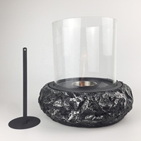 Cheminée à biofuel Bongo moderne en métal imitation pierre béton avec verre borosilicate cylindrique Modèle BGA11039BL