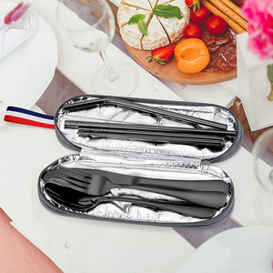 Juego de Cubiertos Portátil de Acero Inoxidable Plateado de 8 Piezas Más Vendido en 2023, Juego de Cubiertos para Viajes y Campamento, Utensilios para Campamento - Product Image 4