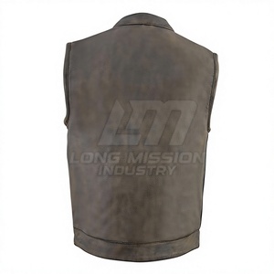 Chaleco de Moto para Hombre, de Cuero Genuino, Transpirable, Sólido, para Invierno, con Cuello Mao, un Solo Botón y Bolsillos - Product Image 3
