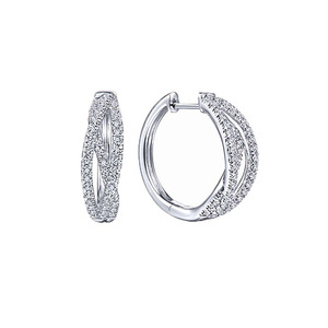 Orecchini a Cerchio in Argento 925 Placcato Oro Bianco con Cristalli e Design Geometrico, Gioielli di Lusso da Donna per Uso Quotidiano - Product Image 3