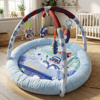 Tapis d'éveil bleu Aventure pour bébé avec rebord en peluche, centre d'activités 5-en-1, thème baleine et voiture, tapis rembourré pour le temps sur le ventre