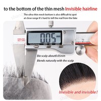 Prothèse capillaire invisible pour homme, la meilleure toupet pour homme, peau fine 0,05-0,06 mm, remplacement capillaire 100 % cheveux humains