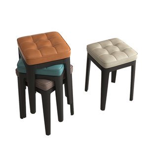 Sgabello impilabile in <span class=keywords><strong>plastica</strong></span> con seduta imbottita, sgabello quadrato trapuntato per <span class=keywords><strong>cucina</strong></span>, sala da pranzo, soggiorno - Product Image 5