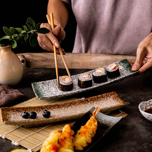 Assiette à <span class=keywords><strong>sushi</strong></span> rétro japonaise de 11 pouces, plateau rectangulaire en céramique créatif pour le dessert, assiettes en porcelaine à <span class=keywords><strong>sushi</strong></span>, pièces - Product Image 2
