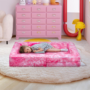 Children's Folding <b>Sofa</b> With Handrails High Elasticity Foam Sponge For 3 Year And Above <b>Kids</b> Pink Color Option - Product Image 3