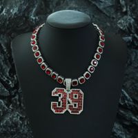 PD3032 Style Hip Hop Diamant Rouge Numéro 39 Pendentif sur Cubain Lien Chaîne Collier Alliage de Zinc pour les Occasions d'Anniversaire