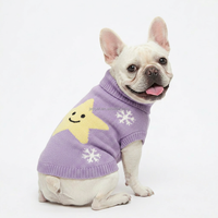 Niedlicher Cartoon-Stern-Schneeflocken-Rollkragenpullover für Hunde, Bequeme Kratzfeste Weiche Lila Strickweste für Alle Jahreszeiten, Haustier-Pullover für Teddy
