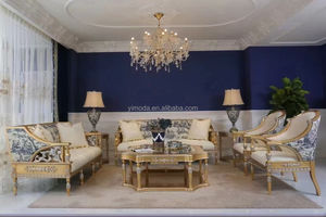 غرفة معيشة على الطراز الفرنسي الباروكي أريكة منحوتة من الخشب الصلب العتيق أريكة كلاسيكية في ردهة الفندق 3 + 2 + 1 - Product Image 5