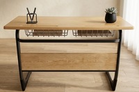 Bureau d'école individuel moderne en gros avec plateau Verzalit, structure métallique, étagère de rangement, mobilier durable en bois pour hôtels, commerces et salles de classe