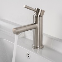 Robinet de lavabo de salle de bain de haute qualité à poignée robuste, rotatif à 360°, en acier inoxydable 304 brossé
