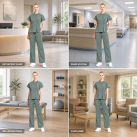 Ensemble de blouses médicales ajustées pour femmes avec logo personnalisé, col mandarin, demi-fermeture à boutons, taille cintrée, manches dolman, uniforme d'infirmière pour clinique dentaire