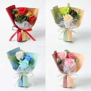 Kotak hadiah set aromaterapi buket kecil buket bunga mawar Mini sabun hadiah Natal praktis untuk mengirim bunga tangan sabun teman