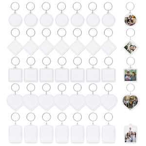 Ensemble de porte-clés photo DIY en alliage de zinc acrylique avec formes cercle, losange, cœur, rectangle, légers, pour cadeau souvenir - Product Image 1