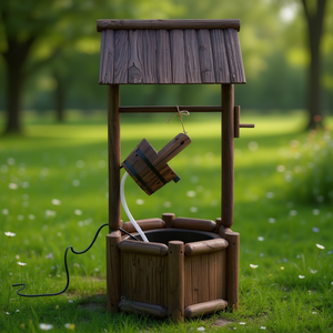 Fontaine à eau rustique en bois avec pompe, décoration extérieure 110-230V - Product Image 2