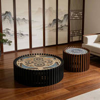 Table basse moderne en bois massif sculpté de style chinois rétro, écologique et durable, ensemble de tables à thé rondes de luxe pour salon