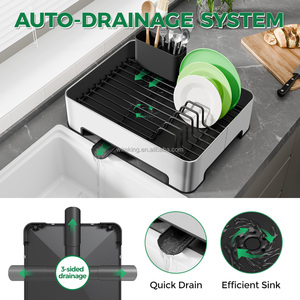 WIREKING Nouveau Organisateur de Cuisine Multifonction 3-en-1 Grande Capacité Égouttoir à Vaisselle sur Évier avec Support à Assiettes - Product Image 2