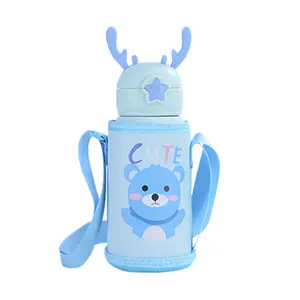 Hot selling stainless steel water 500ML antler shape cartoon with insulation sleeve baby learning drinking cup free BPA