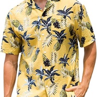 Kemeja Hawaii Pria Ukuran Besar Trendy, Bernapas, Motif Bunga Tropis, Kerah Lipat, Liburan Pantai, Kasual, Lengan Pendek, Kancing