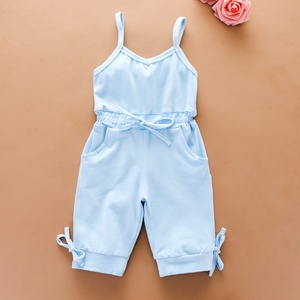 Qingli Jumpsuit anak perempuan musim panas dengan busur kasual katun bahu terbuka atasan Suspender manis grosir untuk anak-anak Romper rajut - Product Image 3