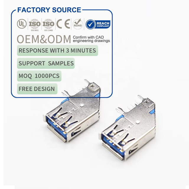 Vertical DIP USB 3.0 Type a Female Receptacle 9 Pin 25.7mm Height SuperSpeed USB Socket for Industrial Motherboard