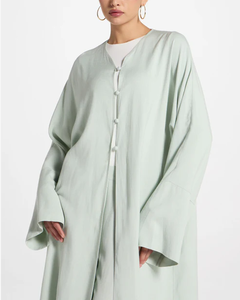 LEDUO Customized Vintage Casual Modest Light Green Placket Style Islamic <b>Kaftan</b> for Ramadan - Product Image 2
