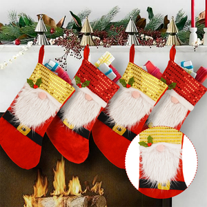 <b>Small</b> Cute Christmas Gift Christmas Decorating Sequin Red Velvet Gnome Design Christmas Stockings - Product Image 5