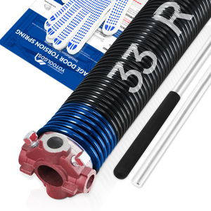 Ressort de torsion pour porte de garage à manivelle droite de haute précision 0,262X2\"X33\" (cone rouge) avec barres d'enroulement antidérapantes et gants - Product Image 1