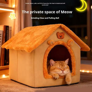 Cama <span class=keywords><strong>de</strong></span> Lujo Moderna para Mascotas en Forma <span class=keywords><strong>de</strong></span> Casa, Cálida para Invierno, Totalmente Desmontable y Lavable, Cojín Suave para Perros y Gatos Pequeños y Grandes, Nido Acogedor - Product Image 4