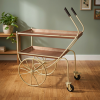 Chariot de service industriel vintage en fer et métal, finition cuivre antique, meuble à roulettes pour la maison, salle à manger, salon, cuisine, hôtel