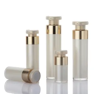 Estoque Luxo Ouro Branco Cosméticos 15ml 30ml 50ml Airless Bomba Garrafa 100ml 120ml Loção Recipientes Embalagem