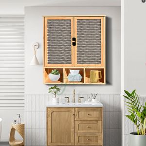 Youlike ไม้ไผ่ทนทานติดผนังตู้เก็บของจัดระเบียบตู้ห้องน้ำไม้สำหรับบ้าน - Product Image 1
