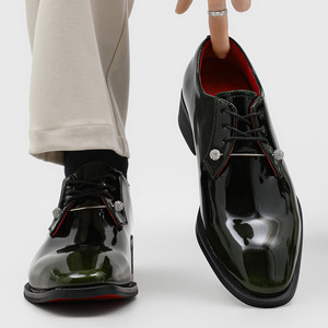 2026 New Arrival Formal <b>Red</b> Soled Square Toe Chunky <b>Heel</b> Lace Up Men's Shoes Stylish Versatile Casual Wear Comfortable Durable - Product Image 5
