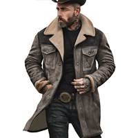 Vestes pour hommes : Trench-coats pour hommes : Manteaux pour hommes : Vestes zippées pour hommes : Manteau décontracté en daim coupe ajustée patchwork automne/hiver