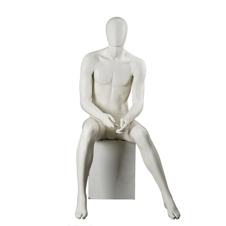 Neue ankunft full body fashion sitzen fiberglas männlich mannequin dummy modelle mit ei kopf