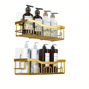 Support de Douche à 2 Niveaux Goldan en Acier Inoxydable, Fixation Adhésive, Anti-Rouille, Organisateur de Salle de Bain Rectangulaire au Design Minimaliste - Product Image 1
