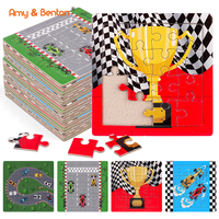 Puzzles en vrac OEM sur le thème des voitures de course, jouets en papier, cadeaux de fête pour tout-petits, jouets éducatifs pour l'apprentissage des enfants