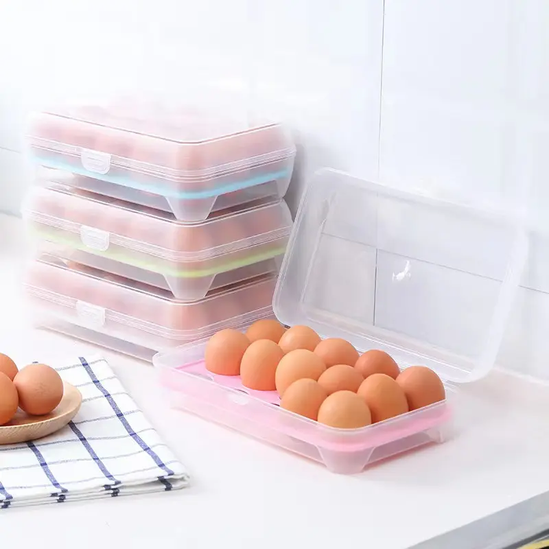 Kitchen 15 egg box refrigerator fresh-keeping box portable picnic egg storage box plastic and tray fridge storage