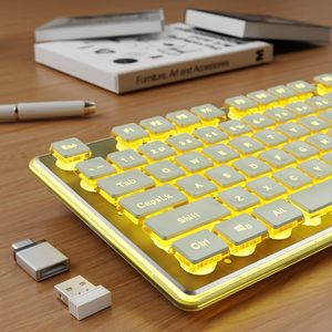 OEM ODM 무선 키보드, 따뜻한 백라이트, 조용한 충전식, 24GHz 그린 라이트 업 레터링, 2000mAh 배터리, 틸트 레그, 메탈 패널 - Product Image 1