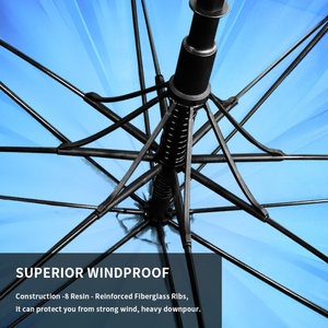 Grand parapluie droit semi-automatique en tissu pongé avec un diamètre ouvert de 130 cm et des baleines en fibre de verre pour le golf - Product Image 5