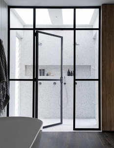 Porte in Ferro Battuto con Design Semplice, Finestre in Metallo con Vetro <span class=keywords><strong>Grigio</strong></span> Temperato, Porte a <span class=keywords><strong>Battente</strong></span> con Motivi a Griglia - Product Image 2