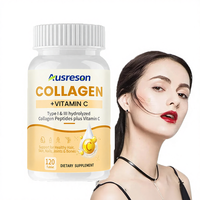 Ausreson Super Collagène Marin Hydrolysé et Vitamine C, Biotine, Zinc, Fer Plus Soutien Soin de la Peau Halal Comprimés de Collagène et Vitamine C
