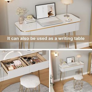 <strong>Small</strong> Vanity <strong>Desk</strong> with Mirror and Lights 39" White and Gold Makeup Vanity Table with 2 Drawers Modern Dressing Table for <strong>Bedroom</strong> - Product Image 4